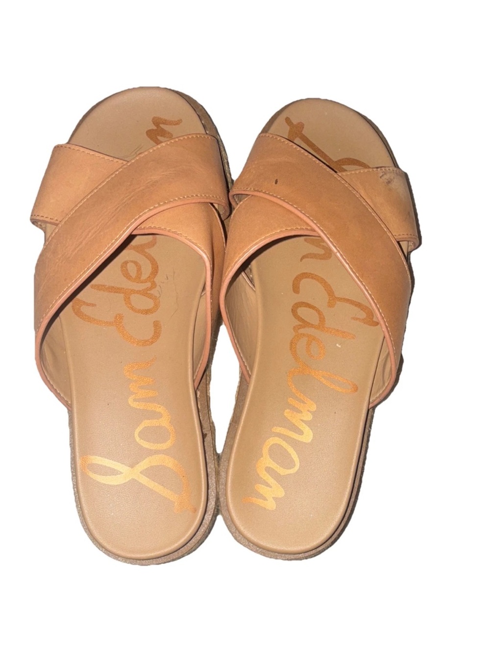Sam Edelman Peach/Tan Crisscross Slide Sandals